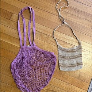 Purple Mesh Tote and Tan Knit Bag